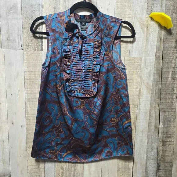 Marc by Marc Jacobs Deep Teal Paisley Pleated Silk Blouse 2 Office Designer - Picture 1 of 5